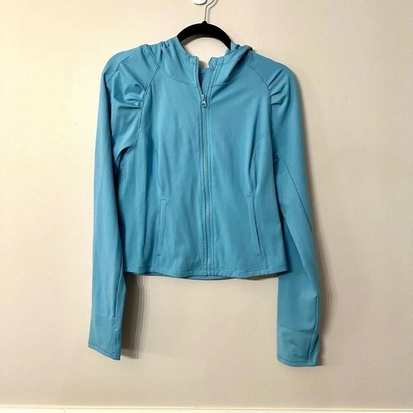 Yogalicious Lux Women's Long Sleeve Light Blue Zip-Up Hooded Jacket Size L GUC - Picture 2 of 9